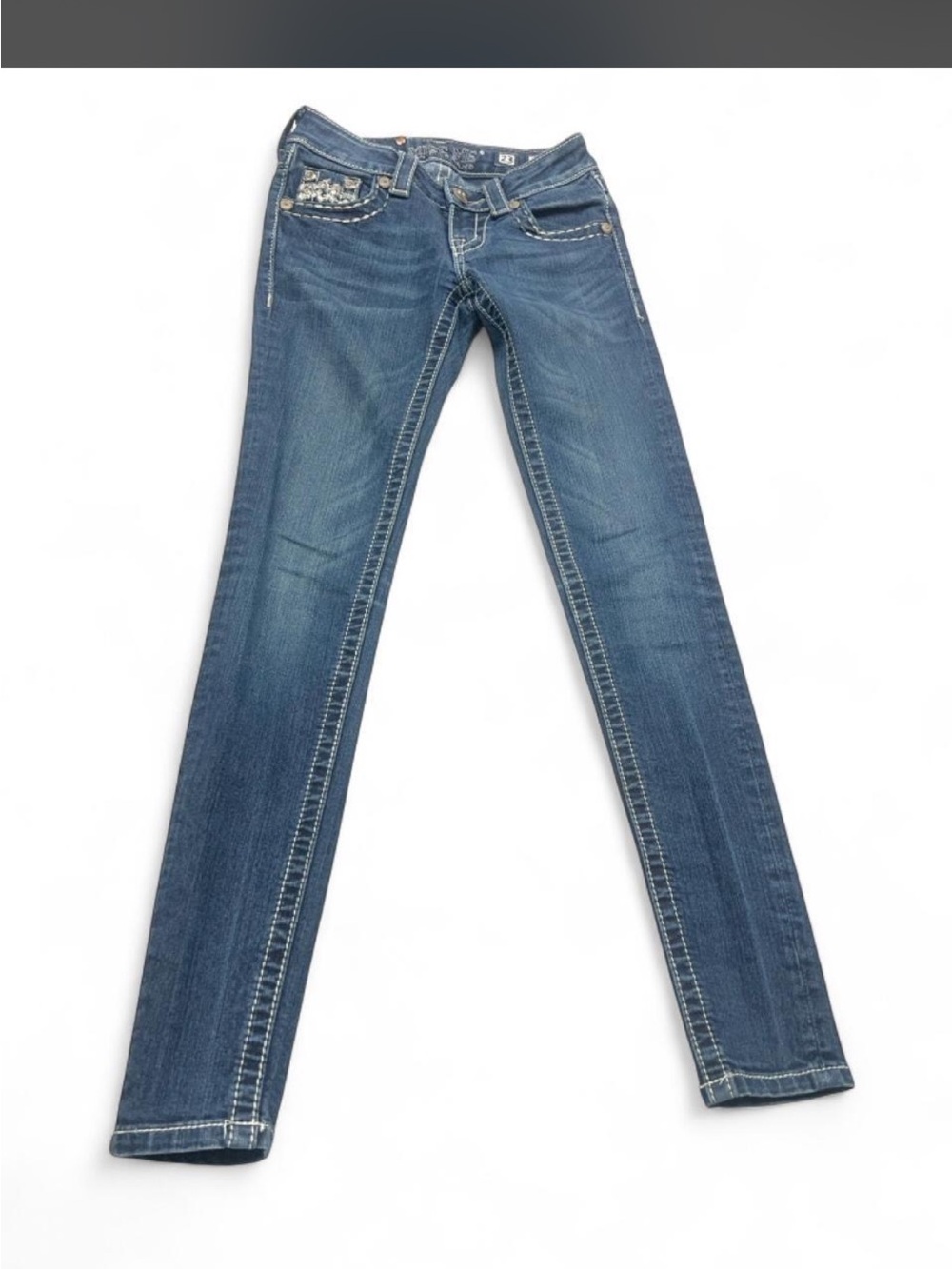 Miss Me Dark Blue Skinny Jeans with Contrast Stitching